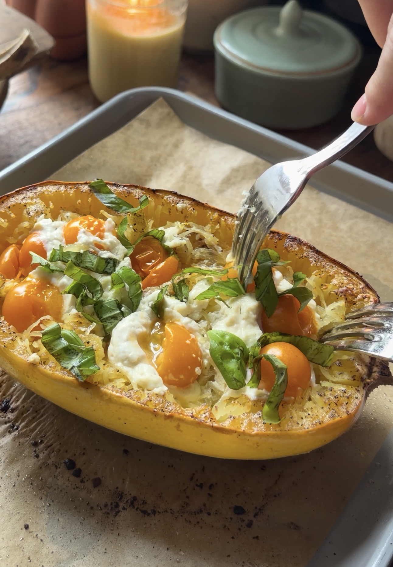 Garlic Herb Boursin & Tomato Spaghetti Squash